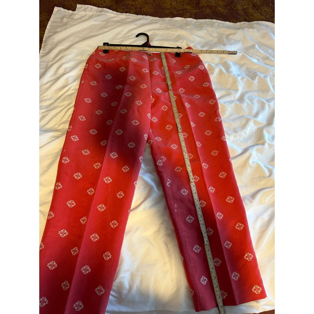 Sigrid Olsen Silk Ramie Pants 16 Coral Pink Embroidered Straight Leg Lined - Picture 7 of 7